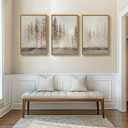Large Framed Neutral Abstract Landscape Set of 3 Living Room Wall Art, Modern Misty Pine Forest Canvas Artwork for Walls, Beige Rustic Farmhouse Nature Wall Decor for Bedroom Hallway Office, 24x36 In, 24" W x 36" H x 3Pcs