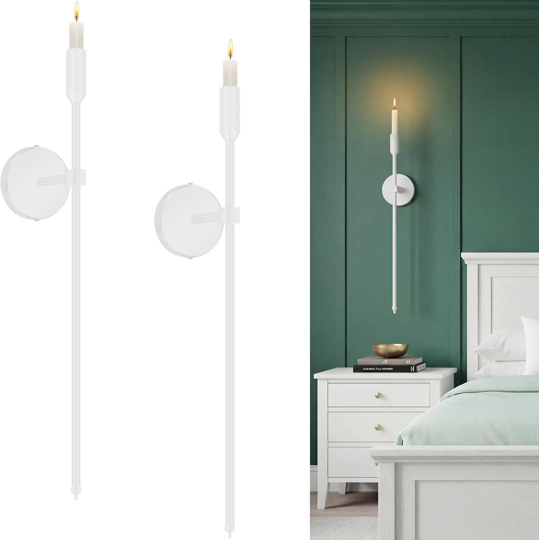 23-inch Large Wall Candle Sconce, Set of 2, Wall Mounted Candle Holder, Modern Chic Home Decor for Living Room, Bedroom, Dining Room, Hallway & Stairway (White)