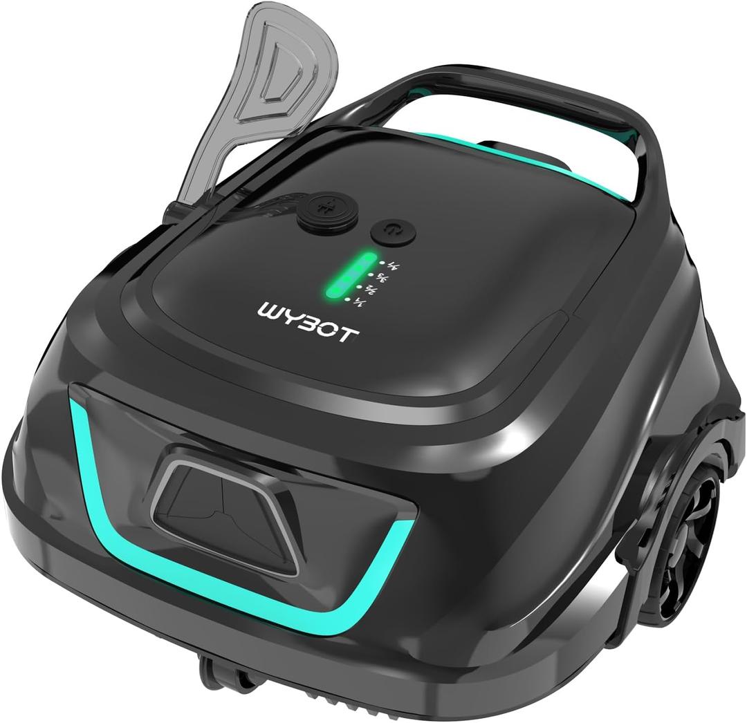 WYBOT A1 Cordless Robotic Pool Cleaner, Automatic Pool Vacuum with 120 Mins Long Runtime, Double Filters, LED Indicator, 2.5H Fast Charging, Ideal for Above Ground/In-Ground Flat-Bottomed Pools (Black&Green)