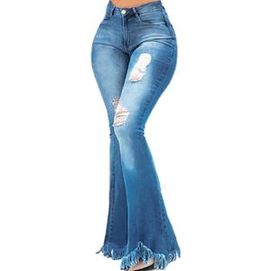 70s Bell Bottom Jeans for Women Elastic High Waisted Raw Hem Denim Pants Classic Vintage Flared Jeans (X-Large, Blue)