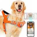 ADVENTUREMORE Dog Harness Medium No Pull with QR Code Dog Tag, Adjustable Reflective Vest, Escape Proof Smart ID Tag with Easy Control Front Clip Handle for Walking M Orange
