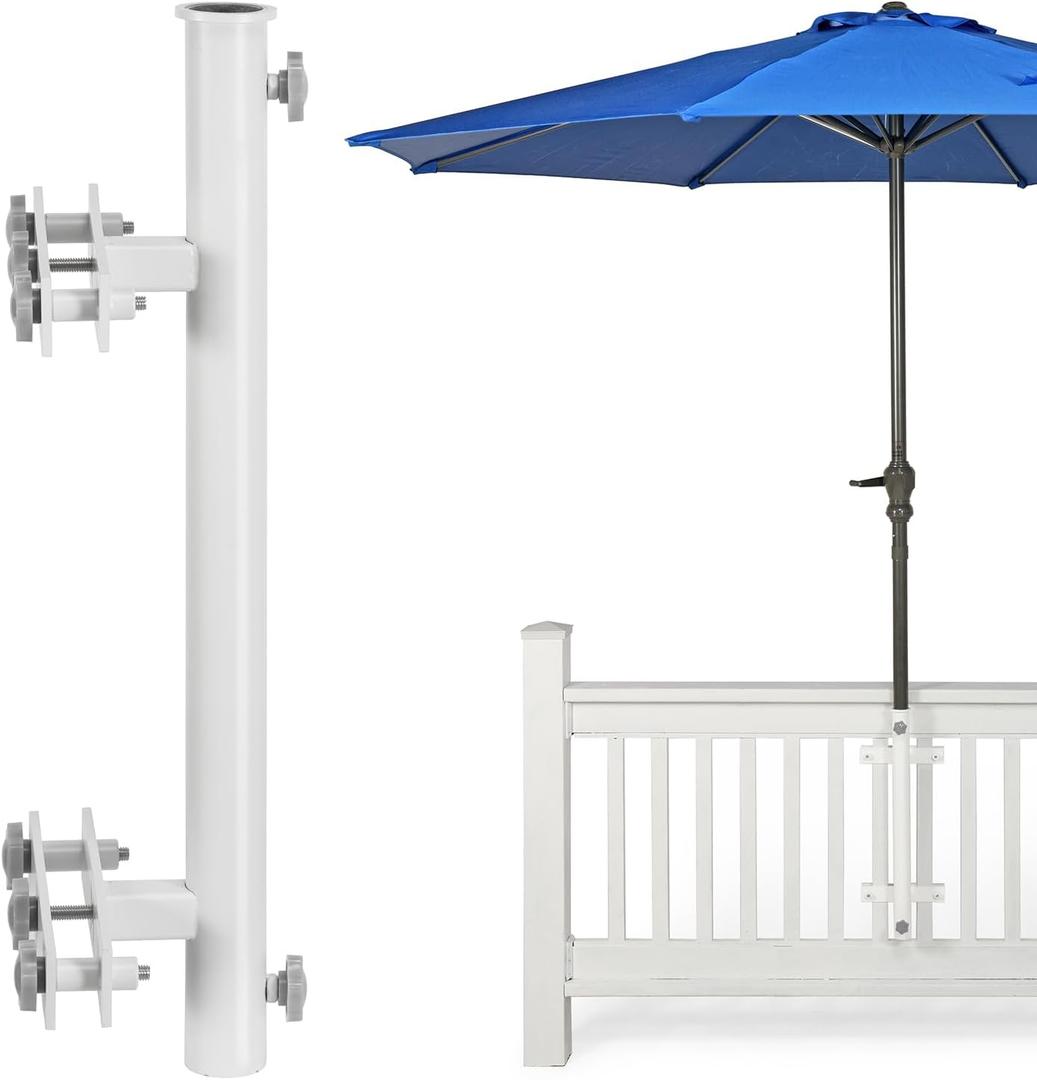 Heavy Duty 304 Stainless Steel Patio Umbrella Holder,Deck Umbrella Holder,for Outdoor Fixed Deck Railing Grille Umbrella Deck Mount(Grille, White)