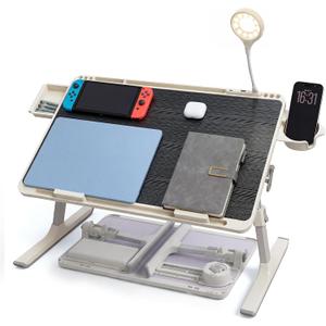 Foldable and Adjustable admireshun Laptop Bed Table with Hidden Drawer, Cup Holder, USB Voice-Controlled Night Light, Black, 23.6"x15.7", Suitable for Working, Gaming