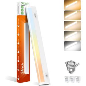 24 Inch LED Under Cabinet Lighting Hardwired Plug in, 5CCT Color Selectable 2700K/3000K/3500K/4000K/5000K Dimmable 15W 1350LM High Brightness, Linkable Under Counter Lights for Kitchen