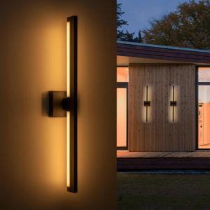 Modern Outdoor Wall Lights, 28 inch Long Led Linear Wall Sconce, 12W Exterior Lighting Fixture with Acrylic Glass, Black Porch Light Wall Mount 3000K for House, Patio