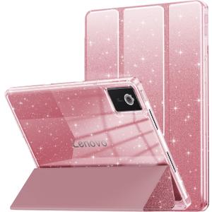 INFILAND Case for Lenovo Idea Tab 11" 2025 Cute Glitter Clear Slim Protective Cover with Pencil Holder for Kids, Girls, Woman Fit Lenovo Idea Tab 11 Inch TB-336ZU/336FU (Rose Gold)
