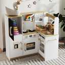 TaoHFE White Corner Play Kitchen with Lights,Kitchen Set for Kids Ages 3-8