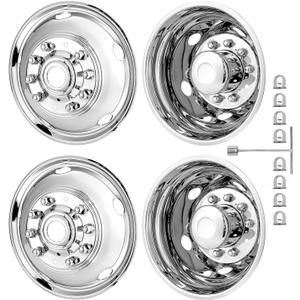 19.5" Hubcaps 10 Lug Stainless Steel, 19.5 Wheel Simulators Polished Surface, 2Pcs Front Wheel and 2Pcs Rear Wheel, Bolts On Wheel Cover Set Compatible with Ford 2005-2025 F450/F550