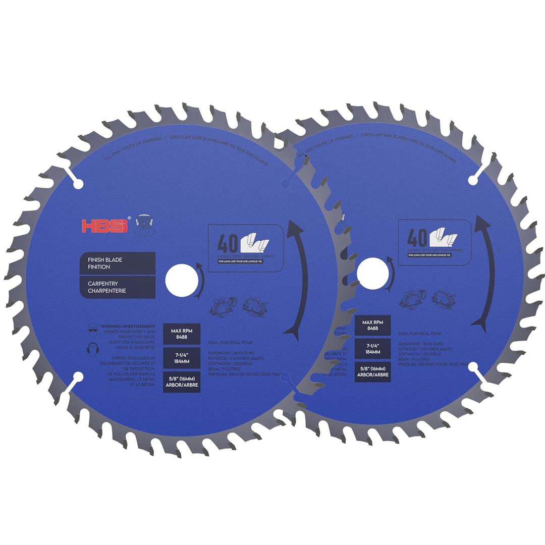2-Pack 7-1/4" 40T Fine Crosscut Blades, TCT for Smooth, Clean Cuts in Wood, MDF & Plywood,5/8" Arbor- Pro Finish Quality