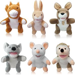 6 Pcs Animal Hand Puppets for Kids - 10 Inches Soft Plush with Movable Mouth, Interactive for Toddler Hands, Including Cute Animals, Imaginative Role Play, Storytelling, Birthday & Easter Gifts