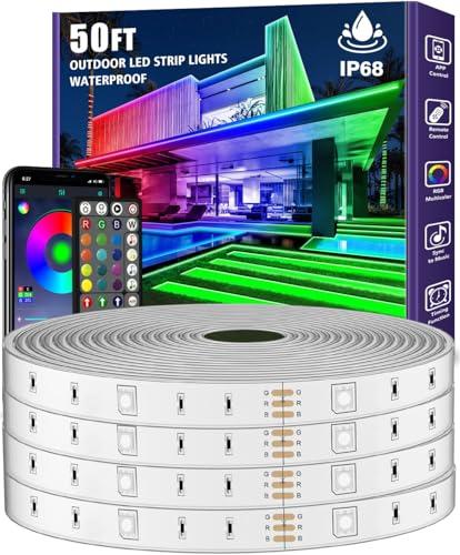 zoegi Outdoor LED Strip Lights Waterproof,Music Sync RGB IP68 Outside Led Light Strips Waterproof with App and Remote,Exterior Led Rope Lights for Deck,Balcony,Roof,Garden,Pool (50FT)