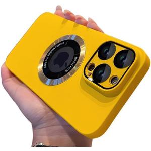 Magnetic Designed for iPhone 16 Pro Max Case,[Compatible with MagSafe][Military Grade Drop Protection&Camera Lens Protector Cover],Matte Logo View Hard PC Shockproof Protective Cover,Yellow