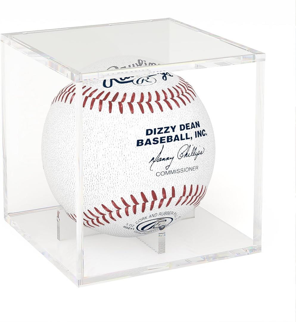 Acrylic Baseball Display Case, Clear Memorabilia Showcase for Display, Baseball Holders for Balls, Clear Display Cube Baseball Memorabilia Showcase Autographed Ball Protector (3.15 x 3.15 x 3.15 inches)