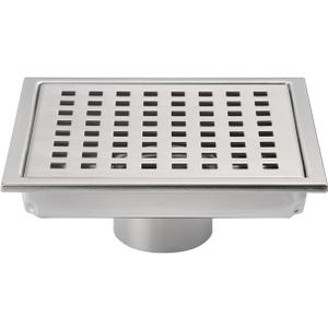6 Inch Square Shower Floor Drain, Grille with Removable Cover, SUS304 Stainless Steel Brushed Nickel