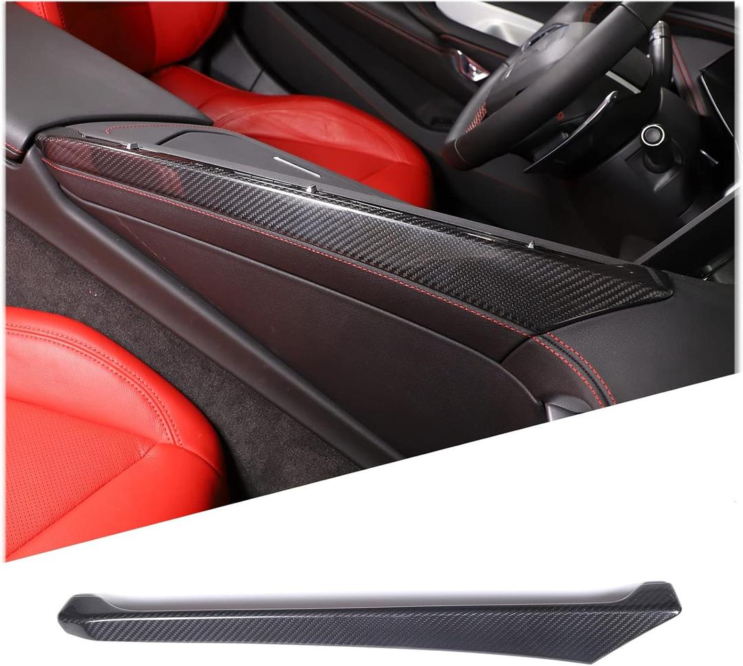 Real Carbon Fiber Central Control Side Trim Compatible with Chevrolet Corvette C8 2020-2025, Center Console Passenger Side Decorative Strip Cover (Black)