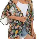 Zando Short Sleeve Kimono Cardigans Floral Kimono Cover Ups Womens Casual Shawl Cardigan Loose Open Front Kimono Tops (L)