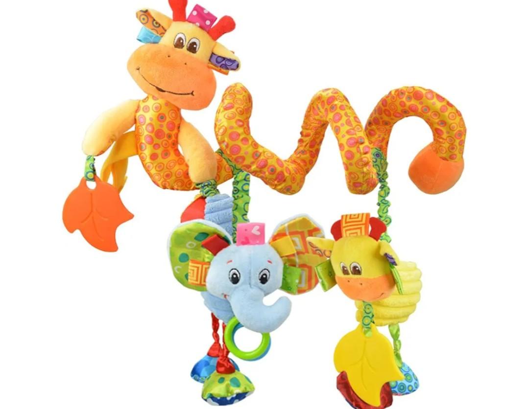 Jollybaby Crib Stroller Car Seat Toys for Baby 0-3-6-9-12 Months, Tummy Time Hanging Sensory Toys for Newborn with Music Box and Teether, Spiral Carseat Toy for Infant Boys Girls Gifts (Giraffe)