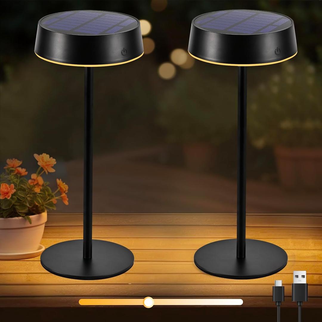 Lacasa Cordless Solar Table Lamps Rechargeable, 2 Pack Touch Dimmable Battery Operated Table Lamp, 200LM 3 Modes LED Desk Lamp IP67 Waterproof Portable Lamp Table Night Light for Indoor and Outdoor
