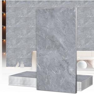 10PCS Peel and Stick Floor Tile Shower Tile Waterproof PVC Waterproof Wallpaper for Kitchen and Bathroom (Light Grey, 23.6" x11.8)