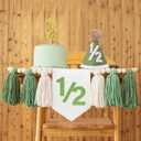 1/2 Birthday Green Half Birthday Decorations  White Blue It's My 1/2 Birth Banner Glitter Cake Topper Tassel Wood Bead High Chair Banner & Cone, Hat Halfway to One Party Supplies