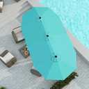 15FT Double Sided Patio Umbrella with Base Included, Double Sided Outdoor Market Umbrella with Flexible Fiberglass Ribs, UV-Blocking Extra Large Umbrella for Garden, Pool, Deck, Aqua Blue