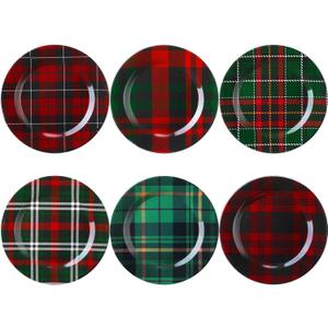 Christmas Plates Dinnerware Set 9 Inches Christmas Plaid Plates Holiday Plate Xmas Tableware Dessert Plate Christmas Party Supplies, 6 Assorted Designs(Classic Plaid)