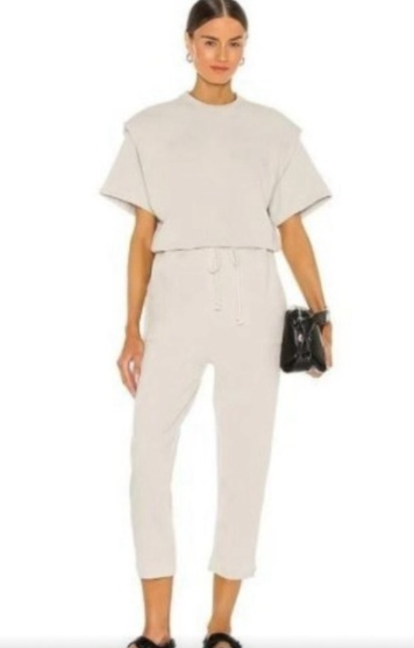 Pistola Clarisse French Terry Shoulder Pleat Jumpsuit Soft Tau, XL
