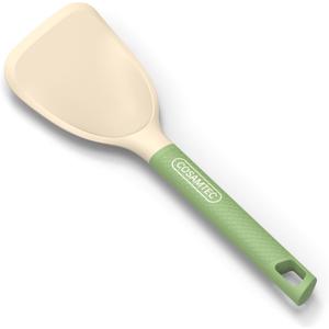 Silicone Small Spatula for Cooking Flexible Beveled Turner with Solid Inner Core and Heat Resistant Nylon Handle Ideal Spatula for Non-Stick Cookware (10", Forest Green-10")