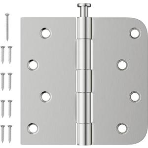 Luxbaro 3 Pack Brushed Nickel Door Hinges 4 Inch, Exterior Door Hinges with Square & 5/8" Radius, Removable Pin, Perfect for Heavy-Duty Front & Back Door, Antirust & No Squeaks