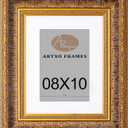 ArtXO 8x10 Inch Ornate Photo Frame - Gold Leaf Texture with Embossed Floral Motif, Matte Black Velvet Mat, Elegant Home Decor Accent56