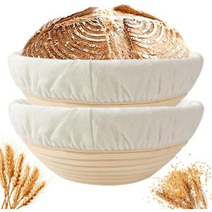Banneton Bread Proofing Basket Set of 2: 9 Inch Round Sourdough Proofing Bowls for Artisan Bread Making for Professionals and Home Bakers
