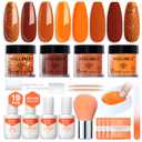 Modelones Dip Powder Nail Kit, 4 Colors Fall Orange Glitter Dipping Starter Set with Liquid and Complete Accessories for French Nails Art Salon DIY at Home Manicure