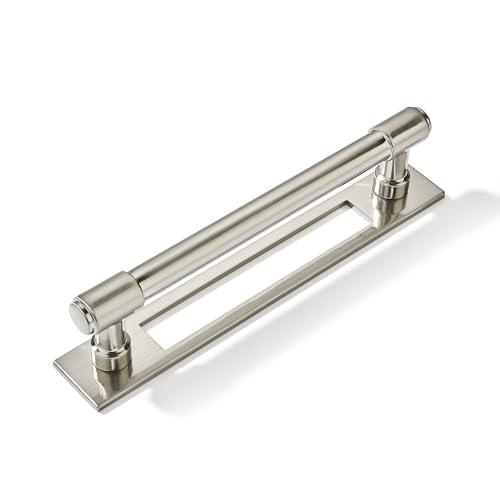 Khtumeware 5 Pack 5 inch (128 mm) Center to Center Brushed Satin Nickel Cabinet Pull Backplate with Base Plate Zinc Kitchen Cabinet Handles Drawer Pulls Cabinet Hardware