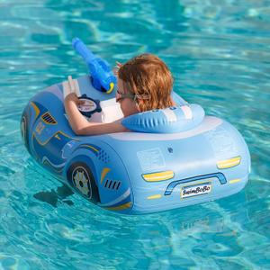 Swimbobo Toddler Pool Float with Seat Boat Inflatable Ride-on Airplane Pirates Sharks Car for Kids Outdoor Toys, Medium