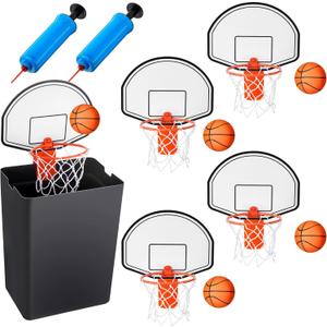 Liliful 4 Pack Indoor Trash Can Basketball Set, Including 4 Clip on Hoop with Backboard, 4 Inflatable Ball and 2 Pump, Fun Indoor Basketball Game Office Stress Relief Toy Funny Birthday Gifts