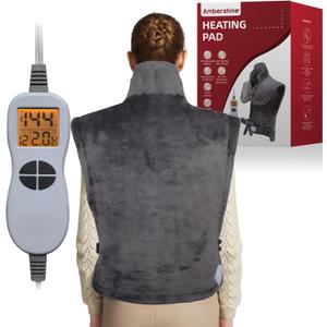 Ambershine 26"x35" XXXL King Size Neck& Shoulder& Back Heating Pad with 12 Temperature Settings& 4 Auto-Off Countdown Timers, Pain Relief for Back/Neck/Shoulder, Christmas gift for mom dad (Dark Gray)