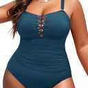 Yonique Women Plus Size One Piece Swimsuits Tummy Control Bathing Suits Vintage Swimwear (Peacock Blue)