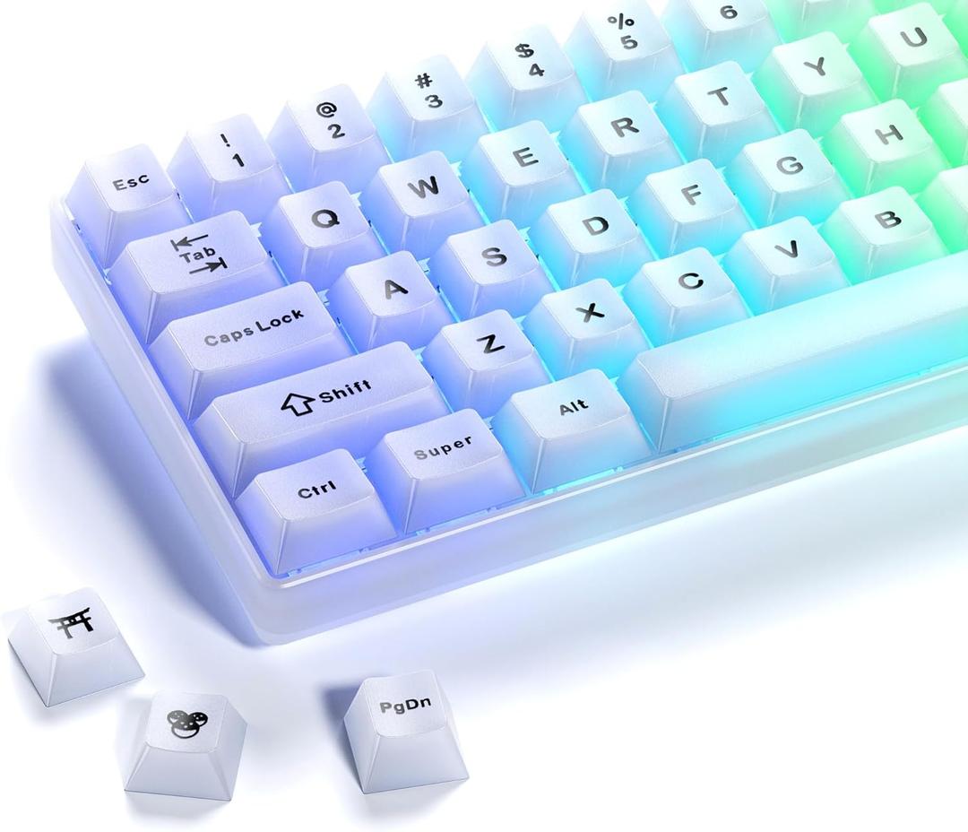 XVX Keyboard Keycaps White, Clear Jelly Keycaps 60 65 75 100 Percent, Translucent Cute Custom Key caps Set 124 Keys for Mechanical Gaming Keyboards(Translucent White)