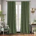 RYB HOME Striped Velvet Curtains, Luxury Classical Room Vintage Darkening Thermal Insulated Silky Soft Floral Curtains for Living Room Bedroom, 52" Width x 84" Length, Green, 2 Panels