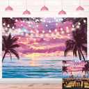 Summer Beach Sunset Backdrop Hawaiian Tropical Palm Trees Seaside Pink Sky Photography Background Sunset Ocean Wedding Baby Shower Birthday Luau Party Decorations Photo Booth Props (8x6FT)