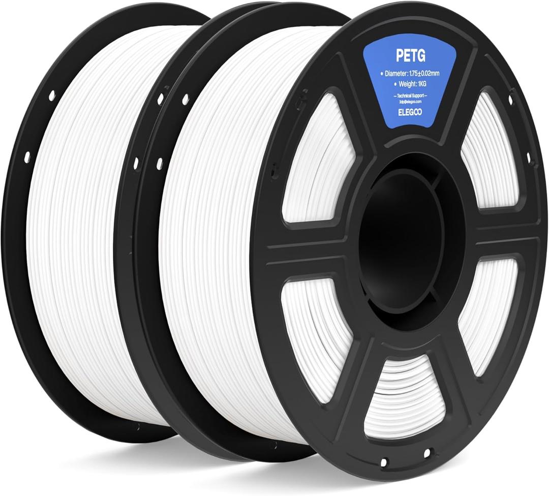 ELEGOO PETG Filament 1.75mm White 2KG, 3D Printer Filament Dimensional Accuracy +/- 0.02 mm, 2pcs1kg Spool(2.2lbs) Fits for Most FDM 3D Printers