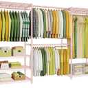 Ulif E1 Heavy Duty Closet Garment Rack, 6 Tiers Adjustable Metal Freestanding Expandable Clothing Storage with 4 Hanger Rods, Easy to Assemble Wardrobe, 71.4" H x (70" - 88.2") L x 14" D, Pink