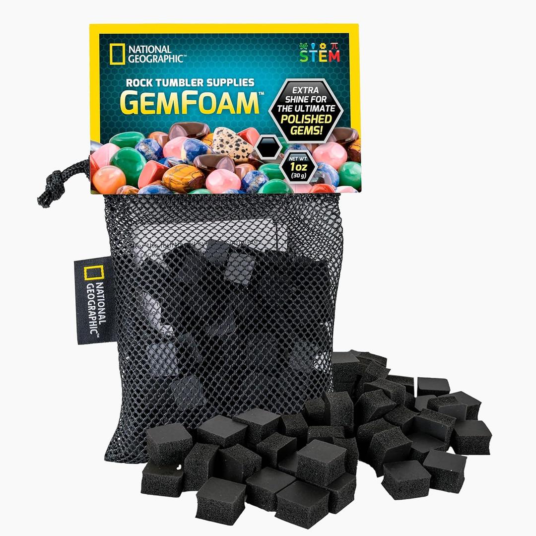 NATIONAL GEOGRAPHIC Rock Tumbling Media GemFoam Reusable Rock Polisher Foam, Use After Rock Tumbling Grit Cycles, Adds Shine to Tumbled Rocks and Minerals, Rock Tumbling Supplies
