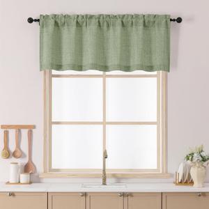 Chyhomenyc Green Valance for Windows, Light Filtering Faux Linen Slub Textured Small Kitchen Valance, Rod Pocket Top Window Short Curtain for Bathroom Basement Farmhouse, 60Wx20L Inch, 1 Panel