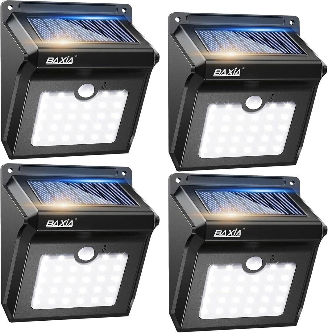 BAXIA TECHNOLOGY Solar Outdoor Lights Wireless Security Motion Sensor Solar Lights Outdoor Waterproof for Front Door, Backyard, Steps, Garage, Garden (400LM, 4 Packs)