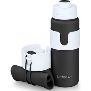 Nefeeko Collapsible Water Bottle, BPA Free 26oz Foldable Water Bottle for Travel Sports, Leak-Proof Spill-Proof Portable Water Bottles with Carabiner, Lightweight (Black)