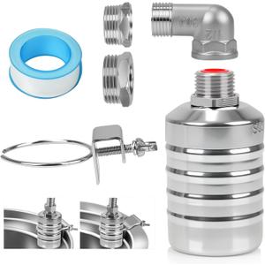 304 Stainless Steel Float Valve with 1/2", 3/4" & 1" Adapters Fully Automatic Water Level Controller for Water Tanks, Aquariums, Livestock Troughs, Pools, Distillers and Ponds
