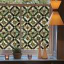 Boho Golden Vintage Geometric Dark Green Ethnic Stained Glass Window Films Decorative Double-Side Privacy Film Self-Adhesive Static Glass Window Clings for Living Room Bathroom Glass Windows Decor, 15.7"x118"