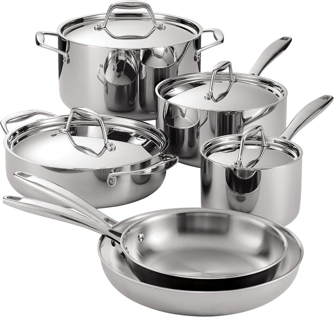 Tramontina Signature Tri-Ply Clad Stainless Steel 10-Piece Cookware Set with Lids, Pots and Pans Kitchen Set, Induction-Ready, Dishwasher-Safe, NSF-Certified, Made in Brazil (1.5 Quarts)