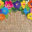 VitalCozy 7x5ft Fabric Hawaiian Beach Photography Backdrop Aloha Luau Party Decorations Tropical Hibiscus Flower Palm Leaves Reed Luau Banner Background Props Birthday Party Supplies